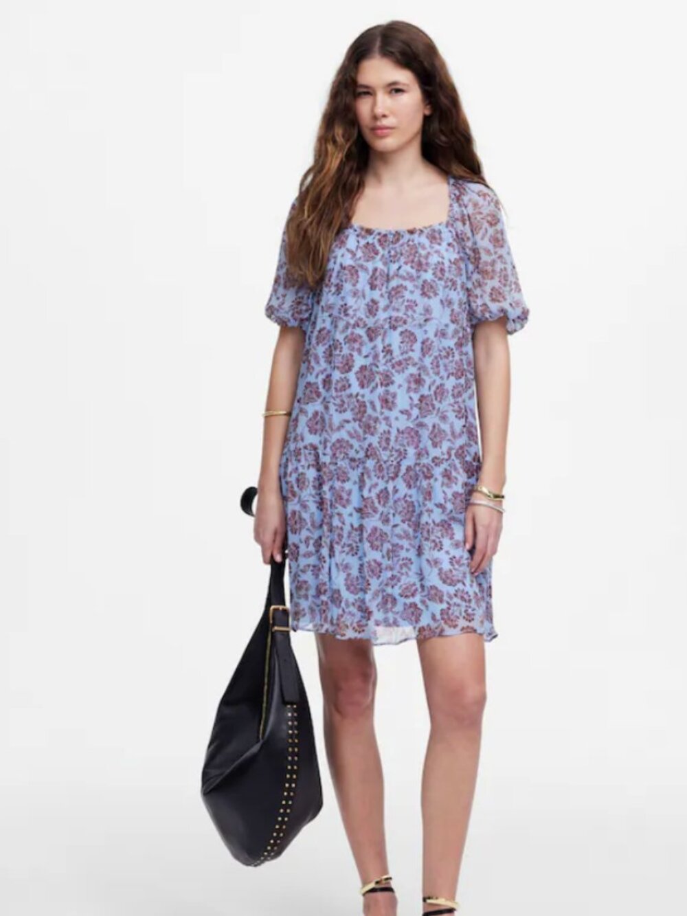 NWT $188 Madewell Floral Puff Sleeve Minidress in Saylor Floral/Light Blue